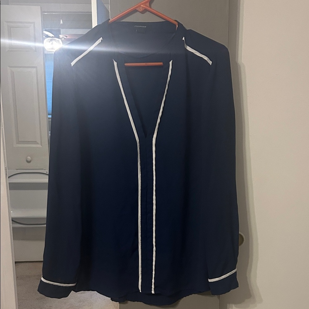 Atmosphere Navy Blue Blouse with White Trim
